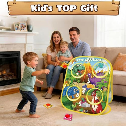3-in-1 Dinosaur Bean Bag Toss Game for Boy Toddler Ages 3 4 5 Year Old, Cornhole Bags Set for 3-5 Preschool Kids, Outdoor Play Outside Toys in Backyard Lawn, Indoor Family Party Game, Birthday Gifts - style: Dinosaur