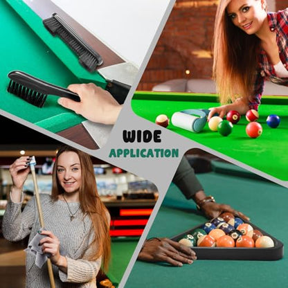 22 Pcs Pool Table Brush Set Wooden Billiard Rack 8 or 9 Ball Triangle Diamond for 2-1/4" Pool Ball with Polish Cloth Sticky Lint Roller Cue Chalk Cube Accessories - color: Black