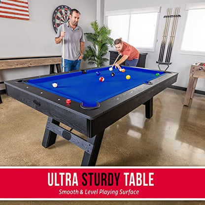 GoSports 7 ft Pool Tables with Wood Finish - Choose Your Style - Modern Billiards Table with 2 Cue Sticks, Balls, Rack, Felt Brush and Chalk - style: Blue, Black Wood Finish