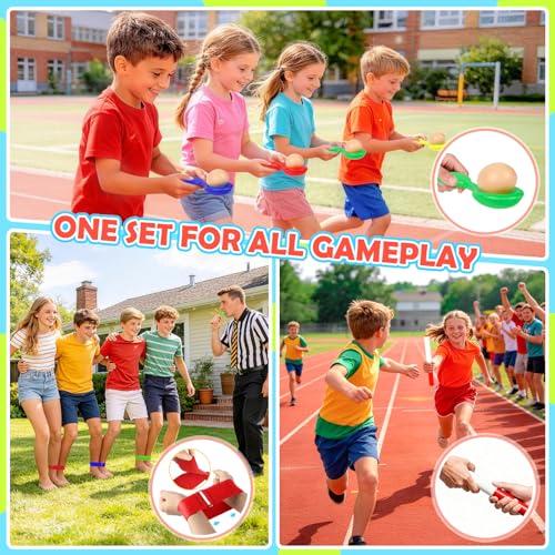 77 Pcs Potato Sack Race Bags, 8-in-1 Outdoor Carnival Games for Kids and Adults, Bean Bags Ring Toss, Tug of War Rope, Megaphone, Field Day Games for Lawn, Backyard, School, Birthday, Family, Beach