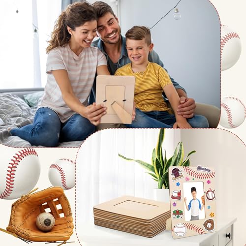 Fovths 12 Pieces Baseball Wooden Picture Frame Senior Night Decoration Fits 4 x 6 Inch Photo with Pens Stickers Paints Brushes Thanks Coach Gifts Tabletop Baseball Gifts for Team, Athletes