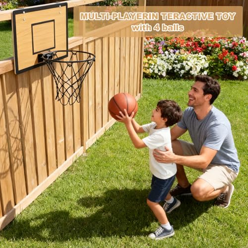 Mini Basketball Hoop for Kids,Durable Wooden Over The Door Basketball Hoop Indoor,Mini Hoops with 4 Balls and Pump for Teens and Adults