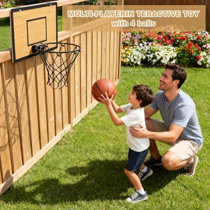 Mini Basketball Hoop for Kids,Durable Wooden Over The Door Basketball Hoop Indoor,Mini Hoops with 4 Balls and Pump for Teens and Adults