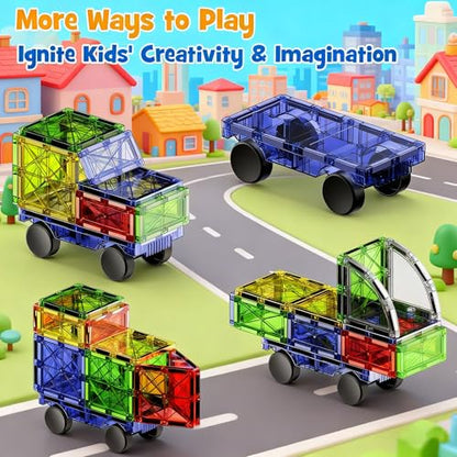 WMXDU 2-in-1 Dynamic Magnetic Downhill & Race Track Set - 40PCS Expandable Magnetic Tiles with Car for Creative STEM Play The Ultimate Travel Toy & Gift for Kids Ages 3-8 (40pcs-Race Set) - style: 40pcs-Race Set