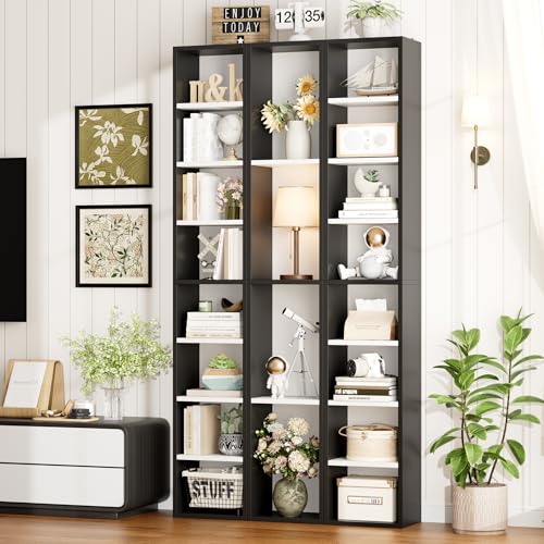 FOTOSOK 8-Tier Media Tower Rack, 11.6 X 9.3 X 71 Inches CD DVD Slim Storage Cabinet with Adjustable Shelves, Tall Narrow Bookcase Display Bookshelf for Home Office, Black/White - color: White/Black