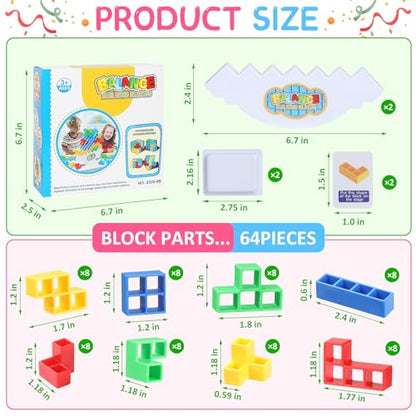 Rachan 64Pcs Puzzle Teasers Toy, Tetra Balance Tower Stacking Games,Fun Balance Game,Educational Gift for Kids(There are 2 Bases= 2 Sets of 32Pcs) - color: 64 Multicolor