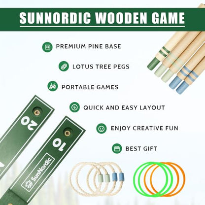 SunNordic Outdoor Ring Toss Game Set, Wooden Lawn Games with Carry Bag | Fun Beach Game for Kids, Adults ＆ Family, Backyard Party Activities, Yard Games - color: Pine Green