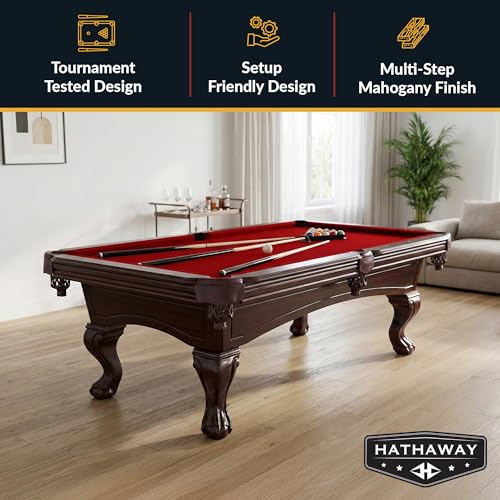 Hathaway Augusta 8 Ft Furniture Pool Table – Includes Cue Sticks, Billiard Balls – Classic Design Perfect for Family, Home, Dining, or Living Room - color: Mahogany Finish