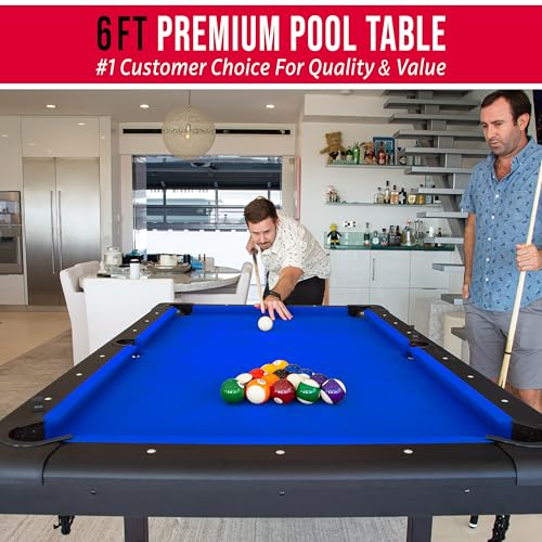 GoSports 6, 7, or 8 ft Billiards Tables - No Assembly, Choose Your Color - Portable Pool Table Includes Full Set of Balls, 2 Cue Sticks, Chalk and Felt Brush - style: 6ft Blue