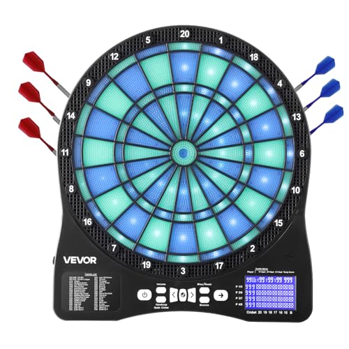 VEVOR Electronic Dart Board, LED-Illuminated Target Dartboard with 48 Games & 500+ Variations, Includes 6 Dart Shafts with Flights & 50 Soft Tips, Cricket Scoring LCD Screen - Supports Up to 8 Players