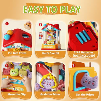 Mini Claw Machine for Kids, Toy Claw Machines Include Plush Prizes, Vending Machines Toys for Girls 4 5 6 7 8, Kids Arcade Game with Adjustable Sound, Birthday Gift for 3 4 5 6 Year Old Boy Girl