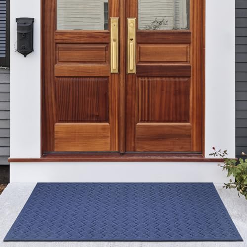 BZ53 Heavy Duty Front Door Mats Non Slip Rubber Backing Entrance Mat Shoes Scraper Welcome Mat - color: 36" X 60" Weave Navy【big Front Door】