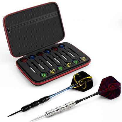 Steel Tip Darts Set, Darts Metal Tip, 22 Grams Professional Metal Darts with Hard Shell Carrying Case, Premium Aluminum Shafts, O-Rings, Dart Sharpener, Darts for Dart Board