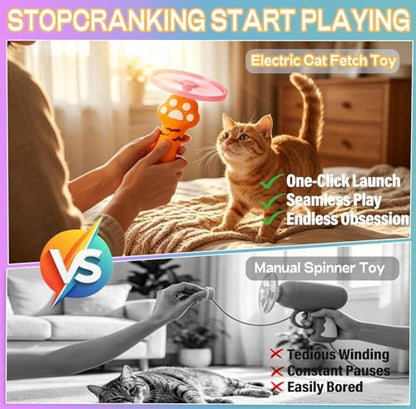 Cat Fetch Toy Auto Launcher 6 Discs 30m Range USB-C Rechargeable | Upgraded automatic disc launcher with 6 premium discs (3 glow). 30m range, USB-C rechargeable. Interactive indoor cat toy.