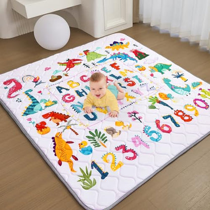 Baby Play Mat - Thicken 50x50 Inch Soft Foam Crawling Mat for Playpen & Floor, Non-Slip Waterproof Playmats for Infants & Toddlers, Portable Foldable & Machine Washable, Dinosaur & Letters - size: 50" X 50"