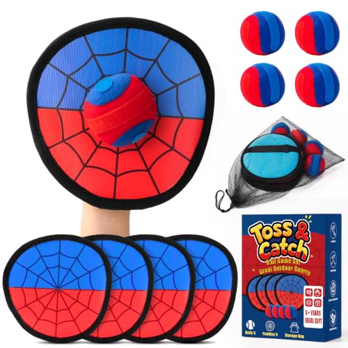 Toss and Catch Ball Game - Beginner Sticky Balls & Kids Baseball Training Glove Toy Paddle - 2026 Top Outdoor Game for Family Boys & Girls - Fun Birthday Gift Idea for 3 4 5 6 7 8 9 10 + Year Boys