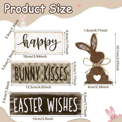 DIYDEC 4Pcs Easter Tabletop Decorations Bunny Wooden Block Signs Gift Rustic Tiered Tray Decor Happy Easter Centerpiece Farmhouse Wood Rabbit Table Sign for Kitchen Home Office Party Decor - style: Bunny