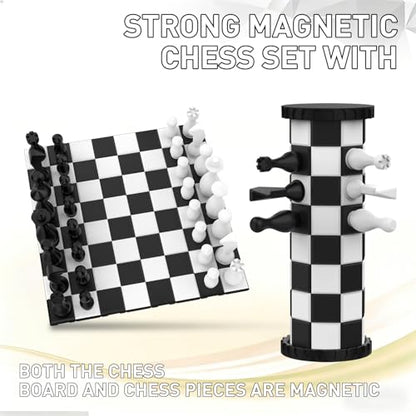 Portable Magnetic Chess Set for Kids & Adults, 6.9 in Rollable Mini Travel Chess Board with Modern Minimalist Pieces, Cylinder Storage, Chess Game for Camping, School, Gift - size: Mini (6.9" * 6.9")