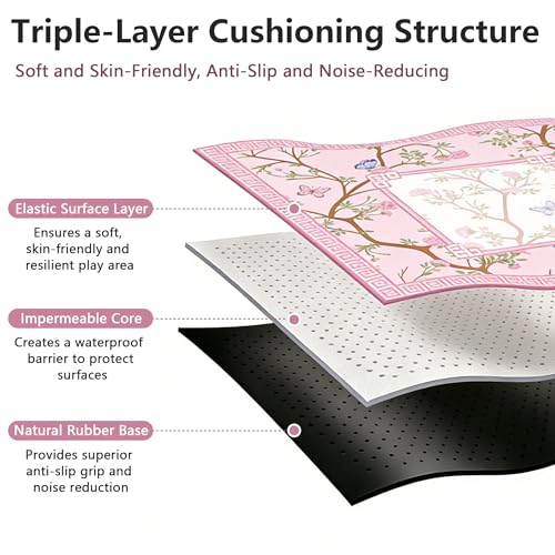 Mahjong Mat for Table, 31.5''x31.5'' Non-Slip & Noise Reduction Mahjong Mat with Rules,Mah Jongg Gift with Carrying Bag for Poker,Board Games,Dominoes,Cards & Tile Games (Light Pink) - color: Light Pink