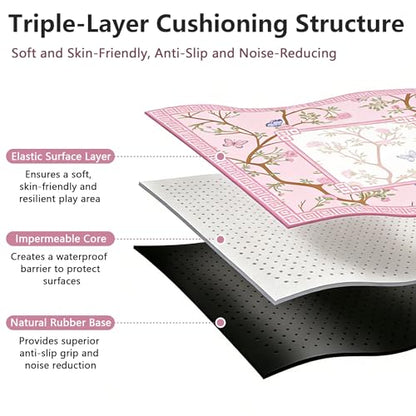 Mahjong Mat for Table, 31.5''x31.5'' Non-Slip & Noise Reduction Mahjong Mat with Rules,Mah Jongg Gift with Carrying Bag for Poker,Board Games,Dominoes,Cards & Tile Games (Light Pink) - color: Light Pink