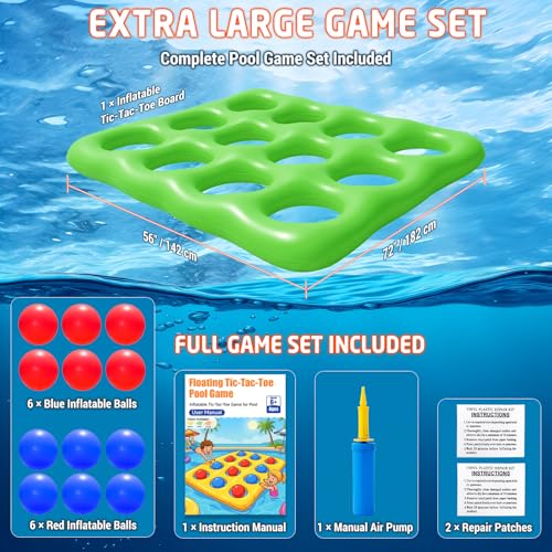Upgraded Pool Toys 12-Square Pool Tic Tac Toe Game Set With 12 Inflatable Balls, Pool Games for kids/Adults/Teens, Inflatable Pool Games, Suitable Pool Beach Party Birthday Favors & Family, Green - color: Green