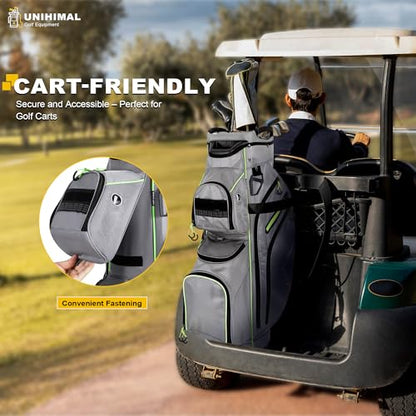 uniHimal Golf Cart Bag, 15 Way Organizer Divider Top with Handles and Rain Cover - color: Grey