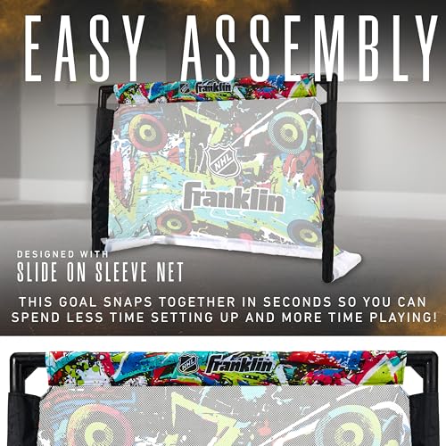 Franklin Sports NHL Kids Mini Hockey Set - Includes (1) Knee Hockey Goal, (2) Mini Sticks + (2) Foam Balls - Indoor Toy Youth Goal + Sticks Set - Graffiti