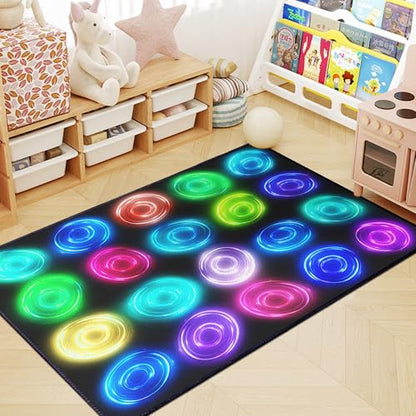 6' x 8'4" Circle Sampler Abstract Educational Area Rug for Kids Bedroom, Preschool, Classroom, Playroom, Home Learning Circular Pattern Washable Carpet,Black - color: Circle01, size: 6' x 8'4"
