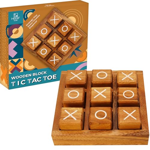 BSIRI Wooden XO Blocks Tic Tac Toe Travel Game Coffee Tabletop Family Living Room Decoration Games Night for Adults for Desk and Bookshelf Decor Unique Wood Gifts 5.5 Inch