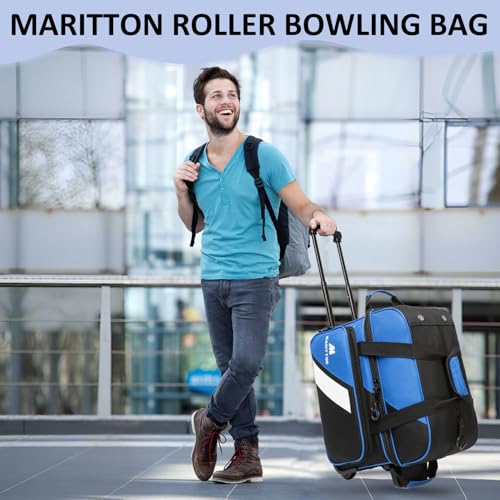 Bowling Bag with Wheels Double Roller 2 Ball Bowling Separate Shoe Compartment and Oversized Accessory Pocket, 36.6" Extendable Handle. - color: BLUE