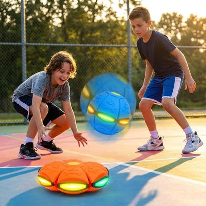 2 Pack Magic Transforming Pop-Up Ball with 6 LED Lights, 2-in-1 Flying Disc and Bouncy Ball Toy, Glow in the Dark Outdoor Game, Light Up Toss and Catch Sports Toy for Kids, Party & Birthday Favors