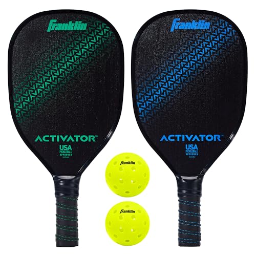 Franklin Sports Pickleball Paddle and Ball Set - Wooden Pickleball Rackets + Balls - Activator - USAPA Approved | Ball Set - style: 2 Player Set- Blue/Green