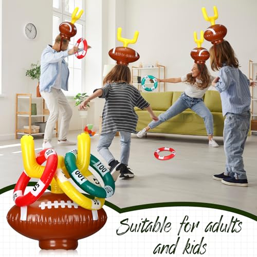 RoundFunny 4 Sets Football Goal Post Ring Toss Game Inflatable Toss Game Sport Include 4 Goal Post Hat and 12 Ring for Birthday Family Indoor Outdoor Sports Graduation Party Games Supplies