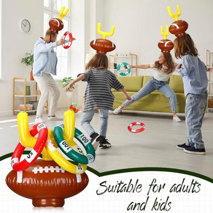 RoundFunny 4 Sets Football Goal Post Ring Toss Game Inflatable Toss Game Sport Include 4 Goal Post Hat and 12 Ring for Birthday Family Indoor Outdoor Sports Graduation Party Games Supplies