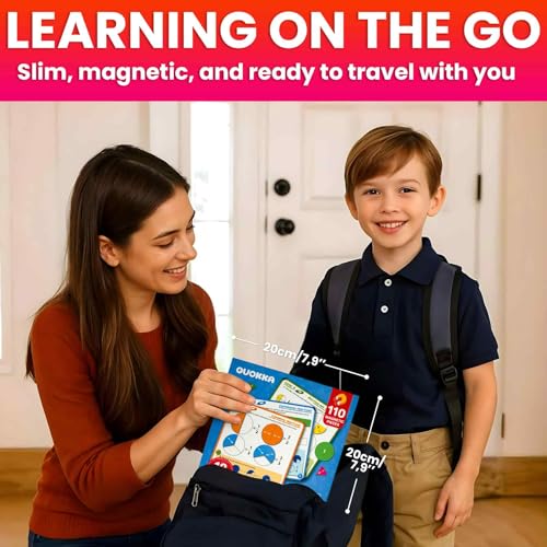 QUOKKA Magnetic Puzzles for Kids Ages 4-6 – Magnetic Fractions Learning Set for Kids 6-12 – Math Games for Homeschooling, Classrooms & Travel – 110 Magnets, 12 Task Pages, Marker – Toddler Travel Toys - style: 10. Math Game