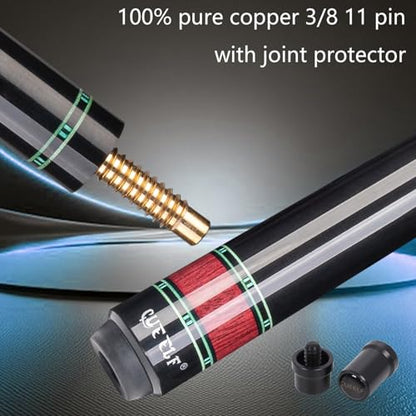 CUEELF Professional Pool Cue Stick – Handmade, Low Deflection | Solid Brass Joint Low Deflection Shaft 12.5mm Pro Tip & Inlay Ring Leather Non-Slip Wrap Precision Balanced - color: CJ-SH-10