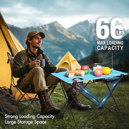 VILLEY Folding Camping Table with 2 Cup Holders & Carry Bag, Lightweight Portable Beach Table for Camping, Beach, Fishing, Travel, Outdoor Activities(Large) - size: Large