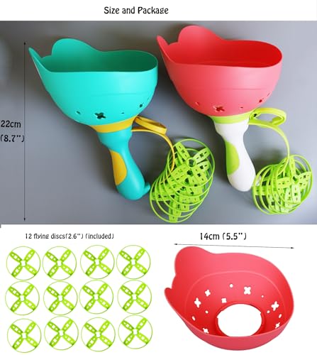 Disc Launcher Toy Kids Yard Flying Spinner Fairy Hover Helicopter Propeller Toy Outdoor Capture Catching Chasing Game Gift for Boy Girl Age 4 5 6 7 8 9 10 with 12 mini Discs