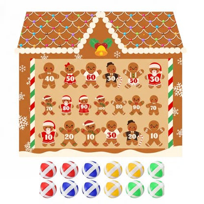 Jenaai Christmas Games Toys Gifts Large Xmas Felt Dart Board Game with 12 Pcs Sticky Balls Christmas Party Supplies Indoor Outdoor Xmas Decor for Family Carnival Birthday Gifts - style: Gingerbread House