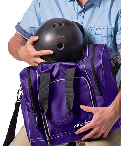 Athletico Bowling Bag for Single Ball - Single Ball Tote Bag With Padded Ball Holder - Fits a Single Pair of Bowling Shoes Up to Mens Size 14 - color: Purple