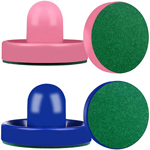 ONE250 Air Hockey Pushers and Red Air Hockey Pucks, Goal Handles Paddles Replacement Accessories for Game Tables (4 Striker, 4 Puck Pack) - color: Pink & Blue
