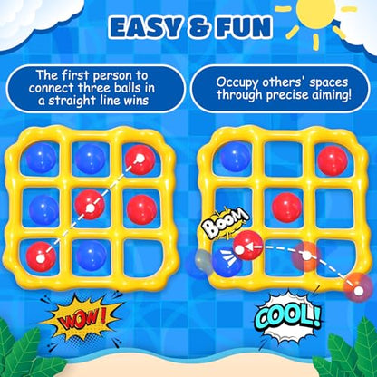 MGparty Pool Games Toys Set - Inflatable Tic Tac Toe Pool Toy with 10 Balls - Summer Outdoor Water Fun for Kids Adults Teens Family Swimming Pool Float Beach Backyard Party Game (2-10 Players)