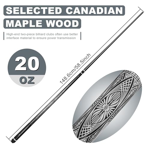 HomeSeason Fiberglass Pool Cue Stick 21oz Cue Sticks 58" Professional Low Deflection Billiard with Screw-in Extension and Leather Bag - color: 21oz(Silvery)