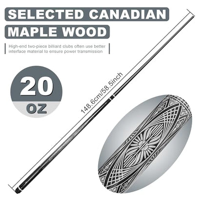 HomeSeason Fiberglass Pool Cue Stick 21oz Cue Sticks 58" Professional Low Deflection Billiard with Screw-in Extension and Leather Bag - color: 21oz(Silvery)