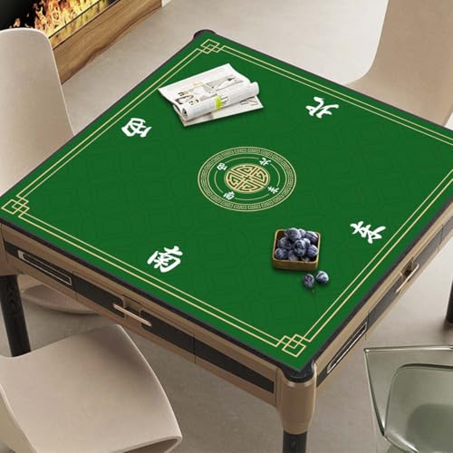 Mahjong Mat, Non-Slip Noise Reducing Game Mat, 31.5 Inch Mahjong Table Mat,Mahjong Mat with Cloth Bag and Carton Storage,Suitable for Mahjong, Dominoes, Solitaire and Other Games. (Green) - color: Green