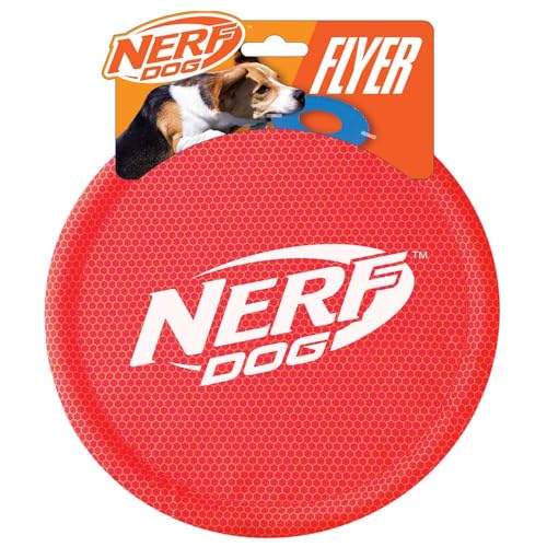 Nerf Dog Nylon Flyer Dog Toy, Flying Disc, Lightweight, Durable and Water Resistant, Great for Beach and Pool, 9 inch diameter, for Medium/Large Breeds, Single Unit, Red - color: Red - 1 Pack