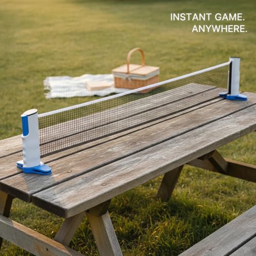 Retractable Table Tennis Net and Post Set, Clip-On Portable Ping Pong Net for Flat Surfaces, ABS Plastic - color: Gray