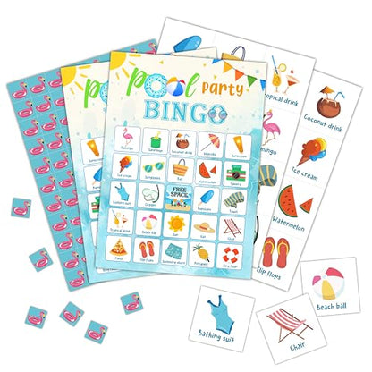 Pool Party Bingo Cards, Summer Bingo Games for 24 Players, Pool Party Games for Family Friends Large Group Activities, Pool Party Favors Supplies Decorations(21) - style: Pool