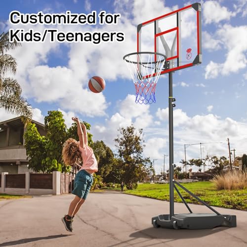 Yohood Kids Basketball Hoop Outdoor 4.82-8.53ft Adjustable, Portable Basketball Hoops & Goals for Kids/Teenagers/Youth in Backyard/Driveway/Indoor, with Enlarged Base and PC Backboard
