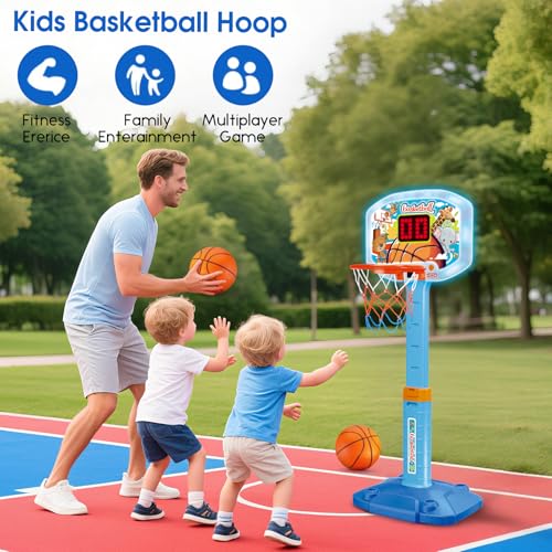 Toddler Basketball Hoop Indoor for Age 1-3, Kids Basketball Hoop with Led Light Scoreboard, Adjustable Basketball Goal with 3 Balls, Outdoor Sport Toy for 1 2 3 4 Year Old Baby Boy Girl Birthday Gift